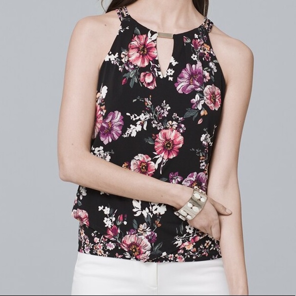 WHBM SLEEVELESS FLORAL-PRINT CHOKER TOP
